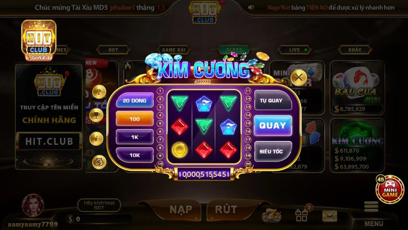 Mini game Kim Cương mang lại cho hội viên cơ hội thắng lớn 